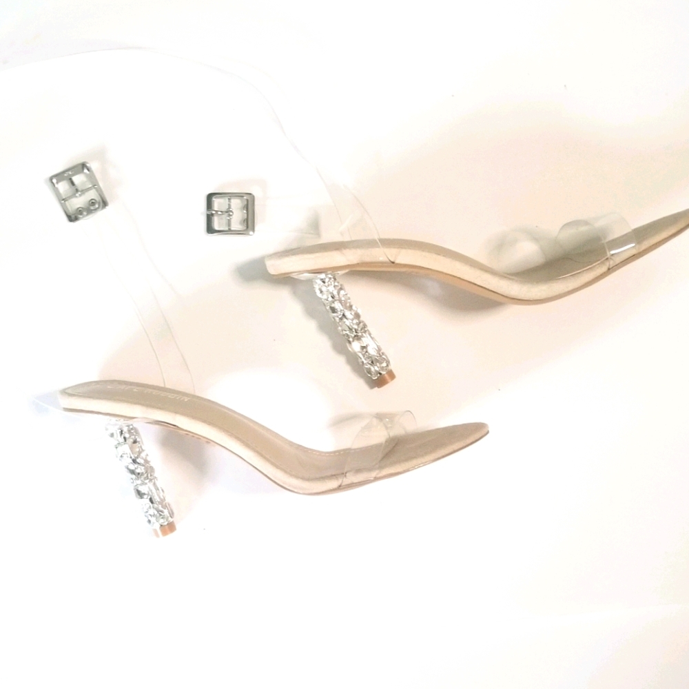 Strappy Clear High Heel Sandal w/rhinestone heel